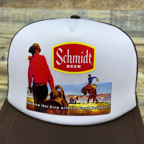 Defunct Schmidt Beer Unisex Trucker Hat Brown Cowboy Country Western Ball Cap - Picture 3 of 8